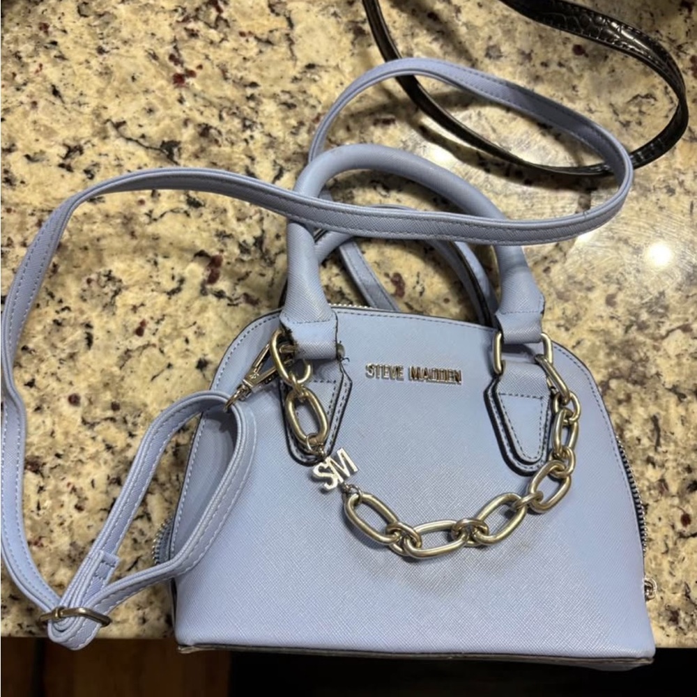 Steve Madden Sky Blue Mini Bag with Chain Accent